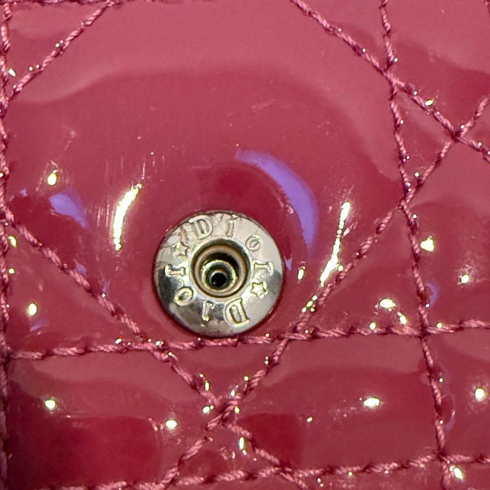 Christian Lady Dior Fuchsia Patent Leather Cannage Rendezvous Wallet Chain WOC - Picture 11 of 11